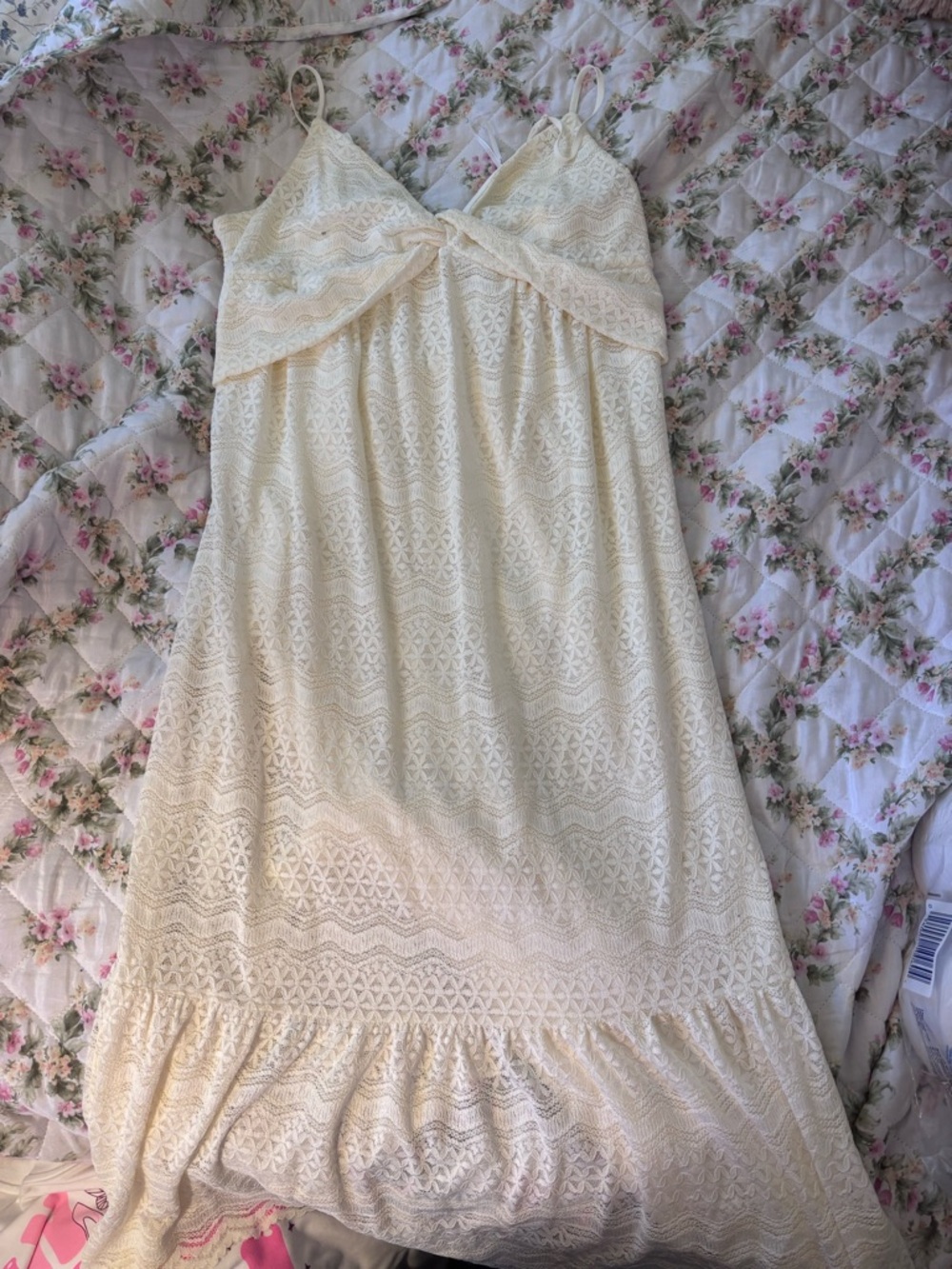 Lulu's Cream Lace Maxi Dress with Spaghetti Straps